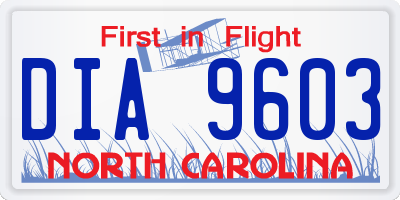 NC license plate DIA9603