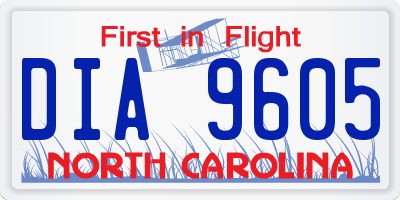 NC license plate DIA9605