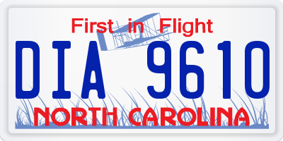 NC license plate DIA9610