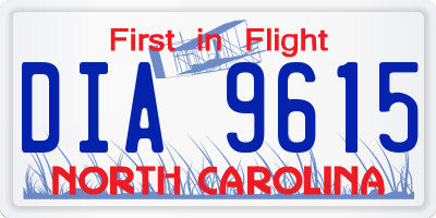 NC license plate DIA9615