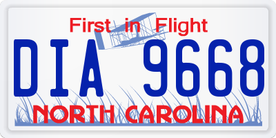 NC license plate DIA9668
