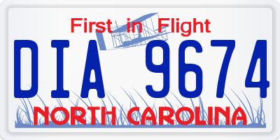 NC license plate DIA9674