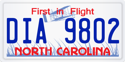 NC license plate DIA9802