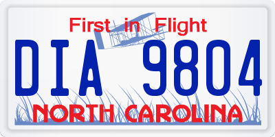 NC license plate DIA9804