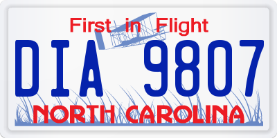NC license plate DIA9807
