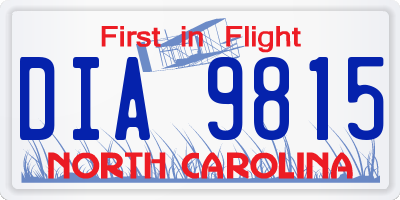 NC license plate DIA9815
