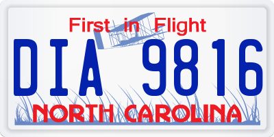 NC license plate DIA9816