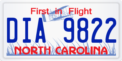 NC license plate DIA9822