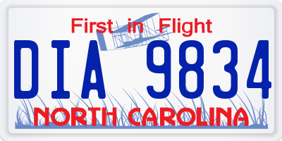 NC license plate DIA9834