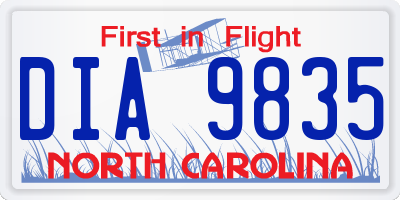 NC license plate DIA9835