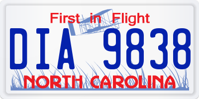 NC license plate DIA9838