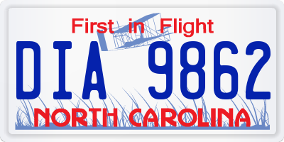 NC license plate DIA9862