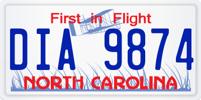 NC license plate DIA9874