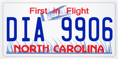 NC license plate DIA9906