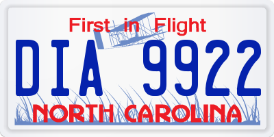 NC license plate DIA9922