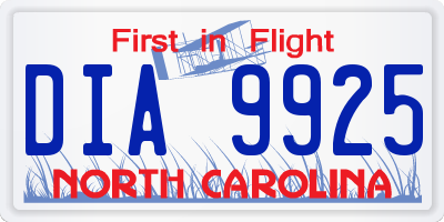 NC license plate DIA9925