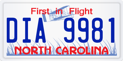 NC license plate DIA9981