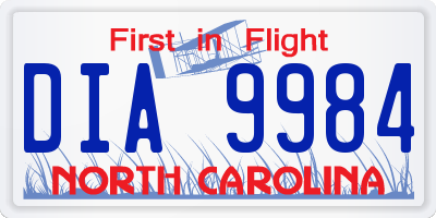 NC license plate DIA9984