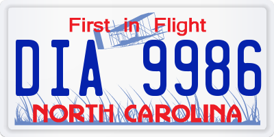 NC license plate DIA9986