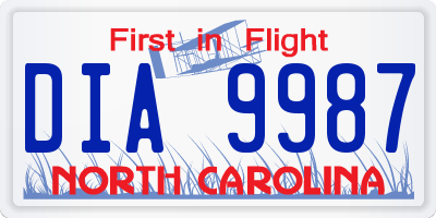 NC license plate DIA9987