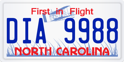 NC license plate DIA9988