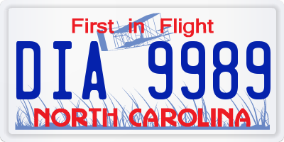 NC license plate DIA9989