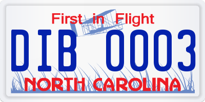 NC license plate DIB0003