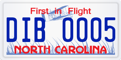 NC license plate DIB0005