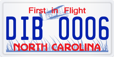 NC license plate DIB0006