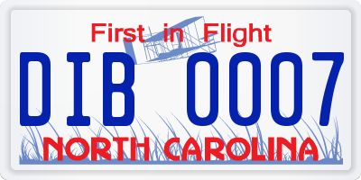NC license plate DIB0007