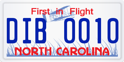 NC license plate DIB0010