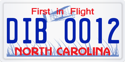 NC license plate DIB0012