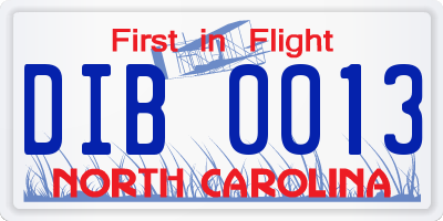 NC license plate DIB0013