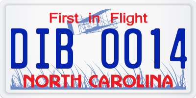 NC license plate DIB0014