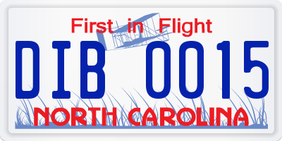 NC license plate DIB0015