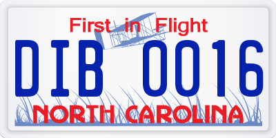 NC license plate DIB0016
