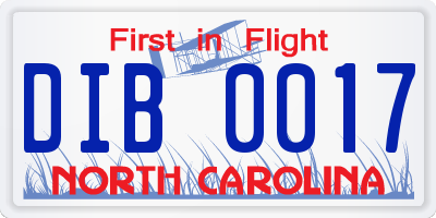 NC license plate DIB0017