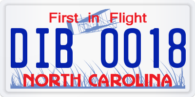 NC license plate DIB0018