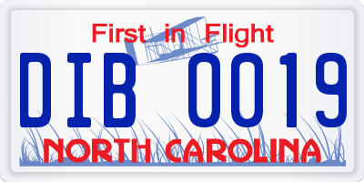 NC license plate DIB0019
