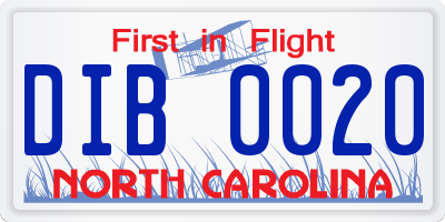 NC license plate DIB0020