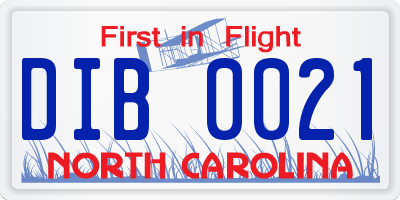 NC license plate DIB0021