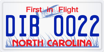NC license plate DIB0022
