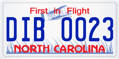 NC license plate DIB0023