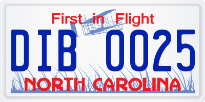 NC license plate DIB0025