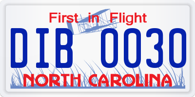 NC license plate DIB0030