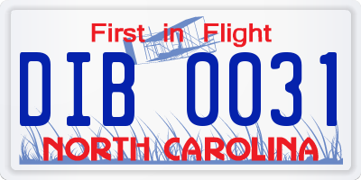 NC license plate DIB0031