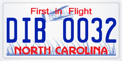 NC license plate DIB0032