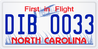 NC license plate DIB0033