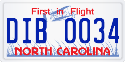 NC license plate DIB0034