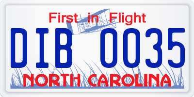 NC license plate DIB0035